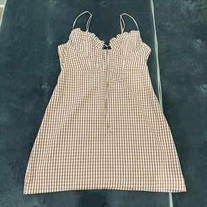 Gingham Ruffle Bust Tie-Front Sundress - Brown & White